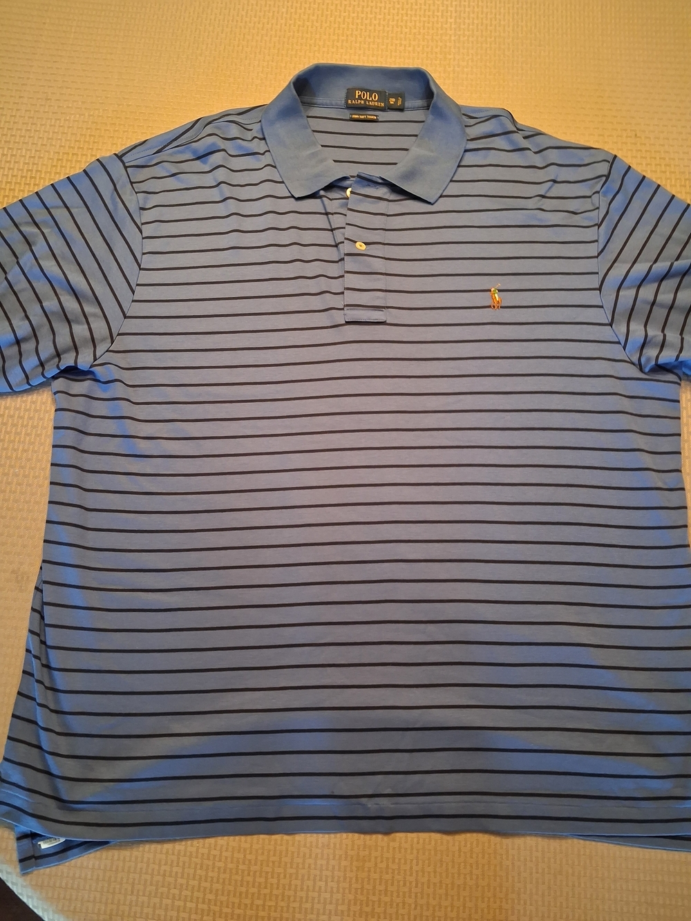 Ralph Lauren Blue Polo with Thin Navy Stripes.Pima Soft Touch